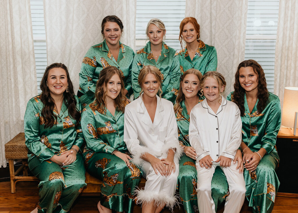 A timeless modern wedding in Upstate New York. The bridal party in their matching pajamas