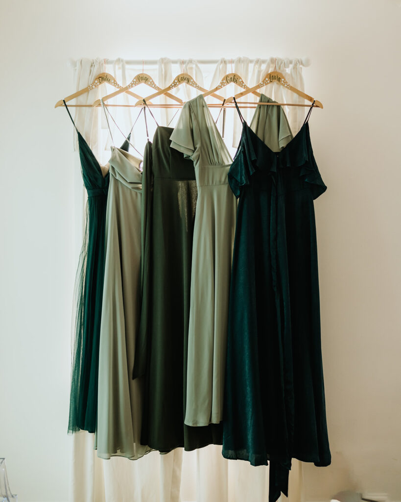 bridesmaids dresses hanging
