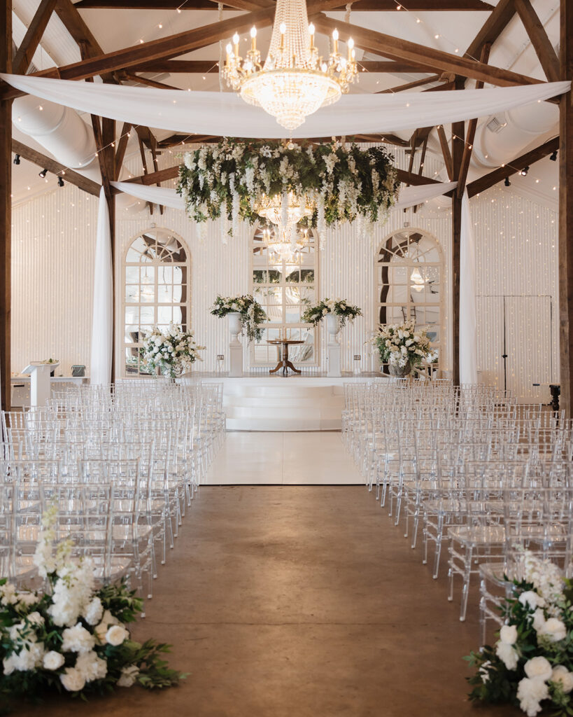 wedding venue with big chandeliers