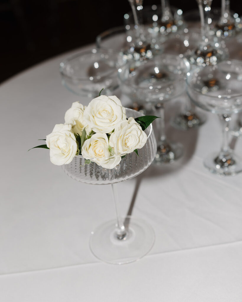 wedding flowers in a martini glass