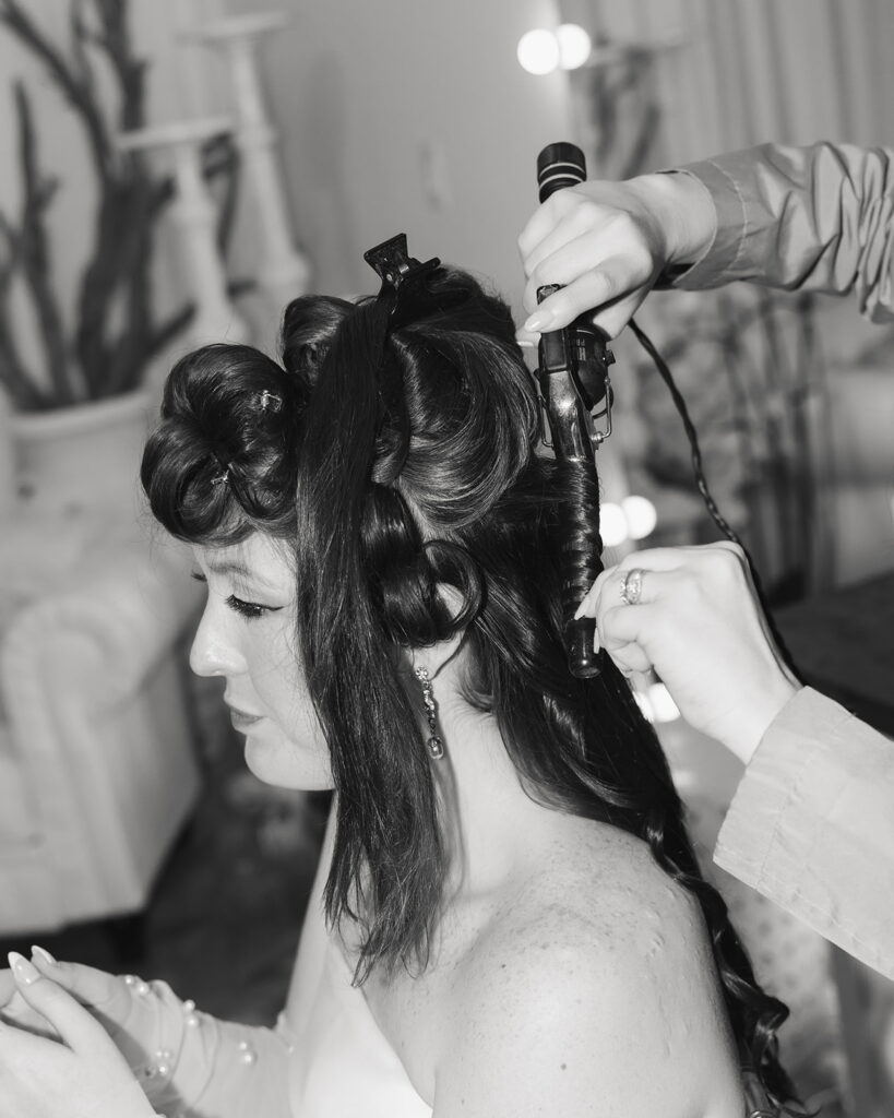 bride gets her hair done
