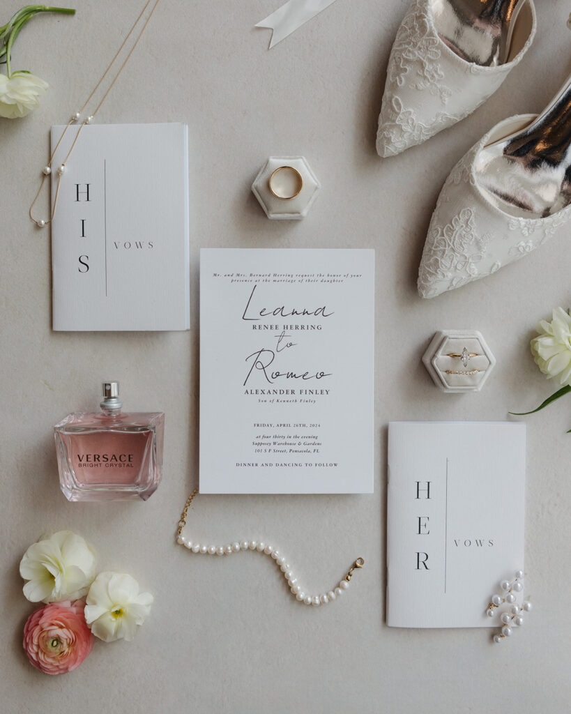 flat lay of bride's details