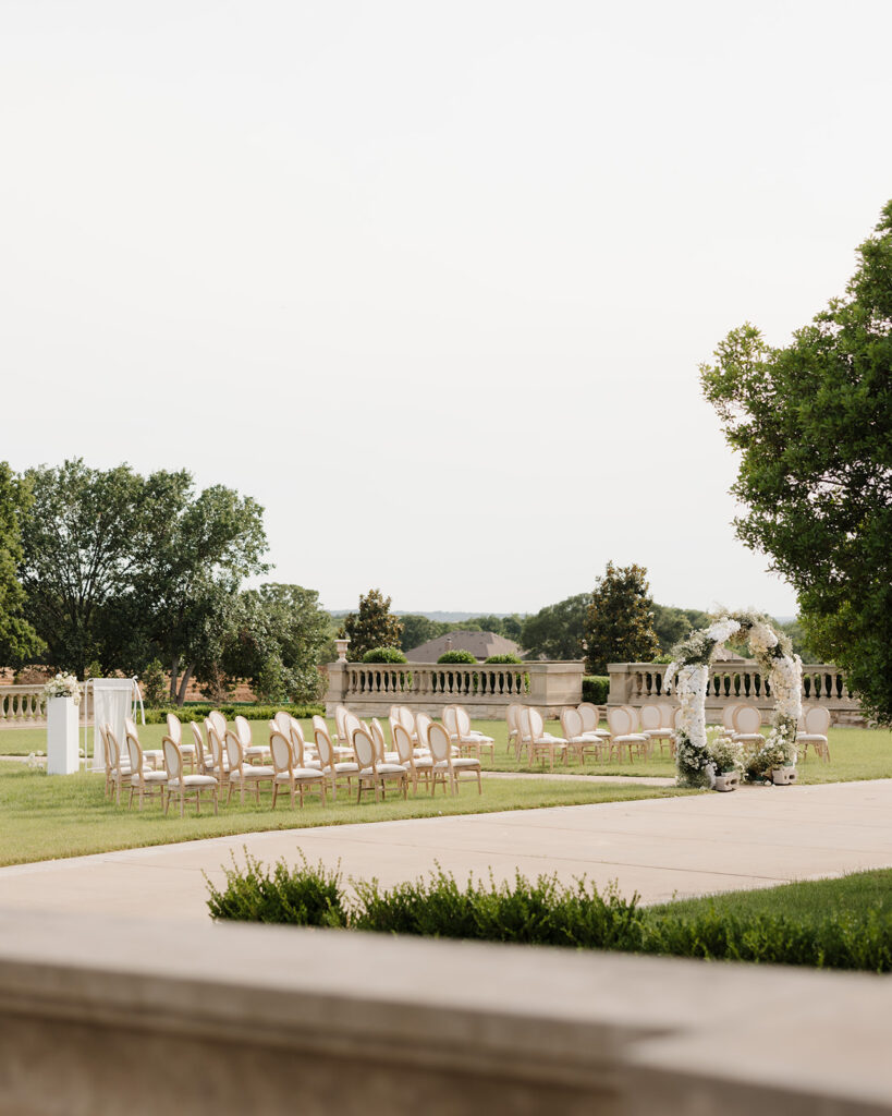 Chairs arranged for a ceremony at The Olana wedding venue