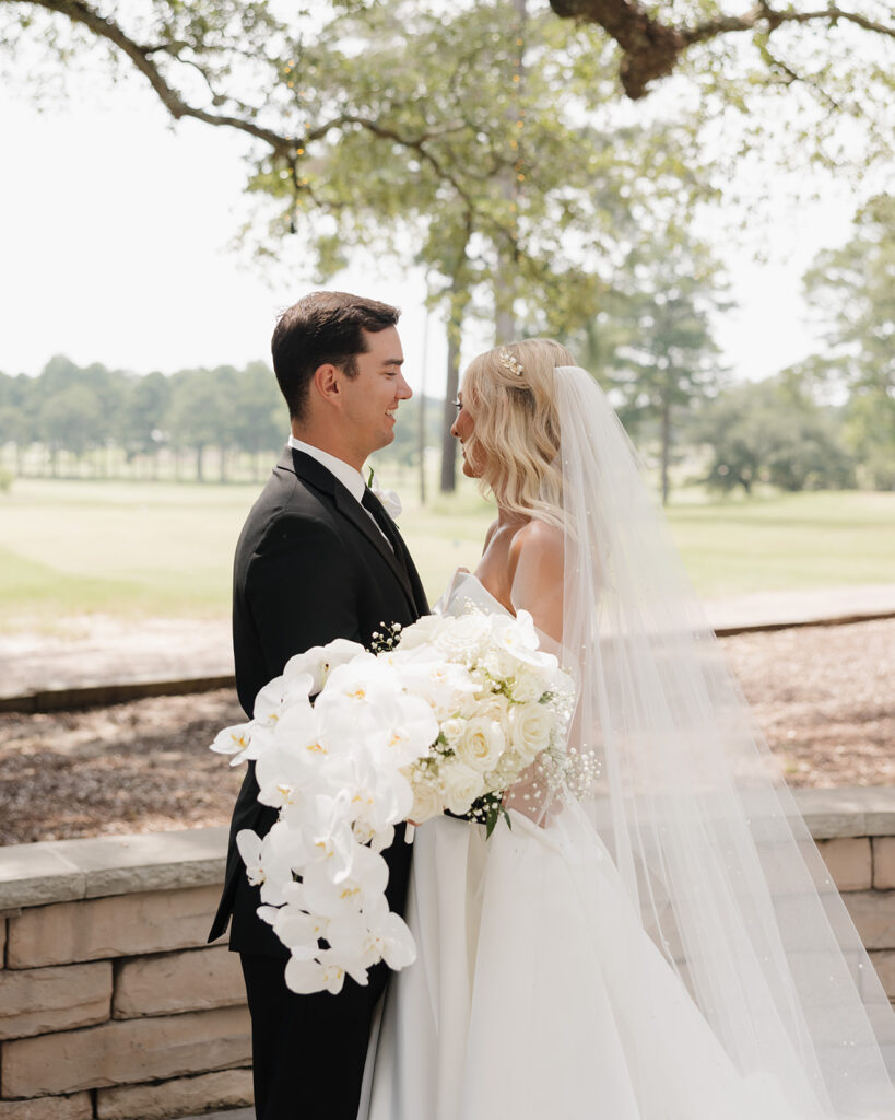 bride and groom laugh