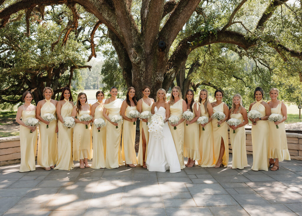 bride and bridesmaids smile