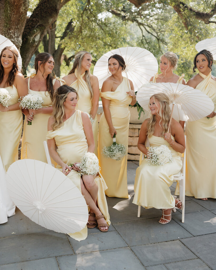 bridesmaids smile and talk