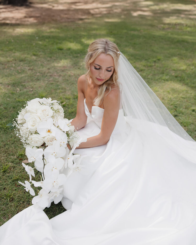 bride glances at her shoulder