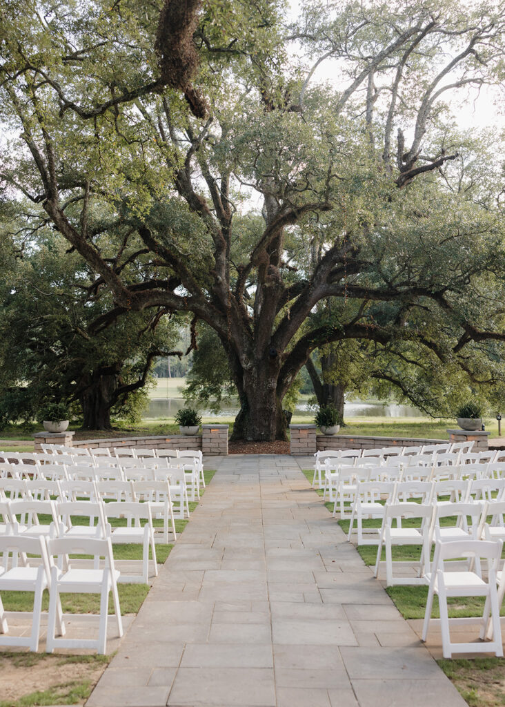 oak tree wedding ceremony setup