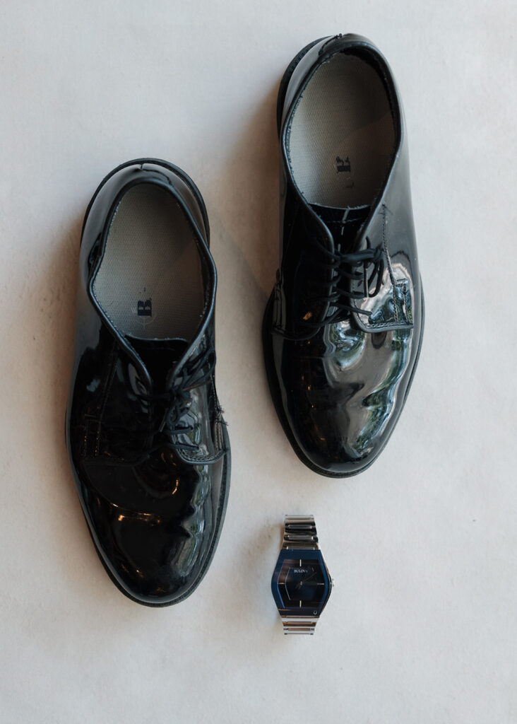 groom's wedding day shoes and watch