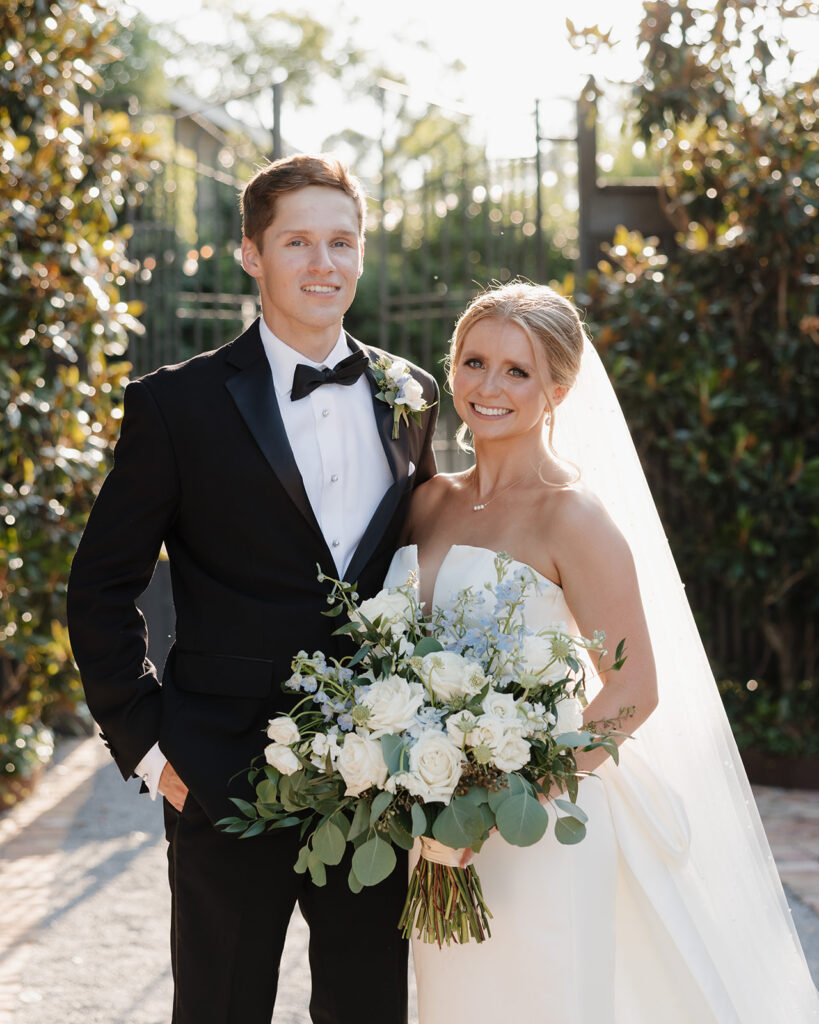 groom and bride smile