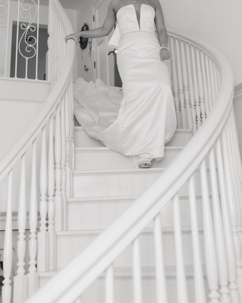 bride walks down the stairs