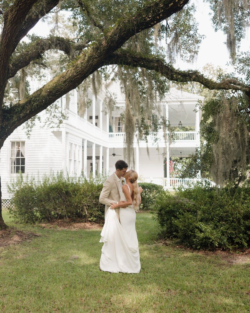 bride and groom kiss