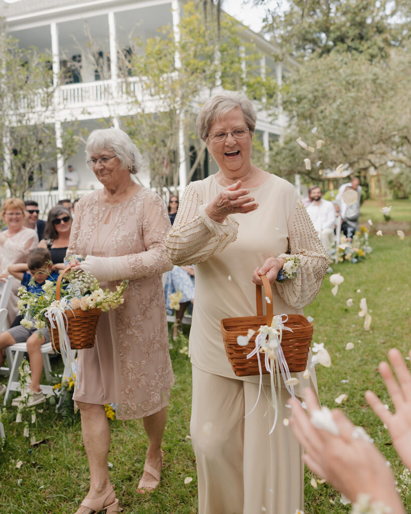 flower grannies toss flower petals