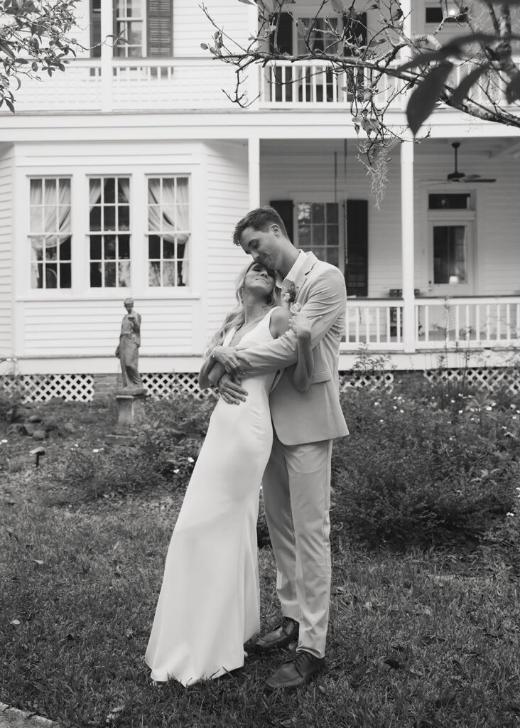 bride and groom hug