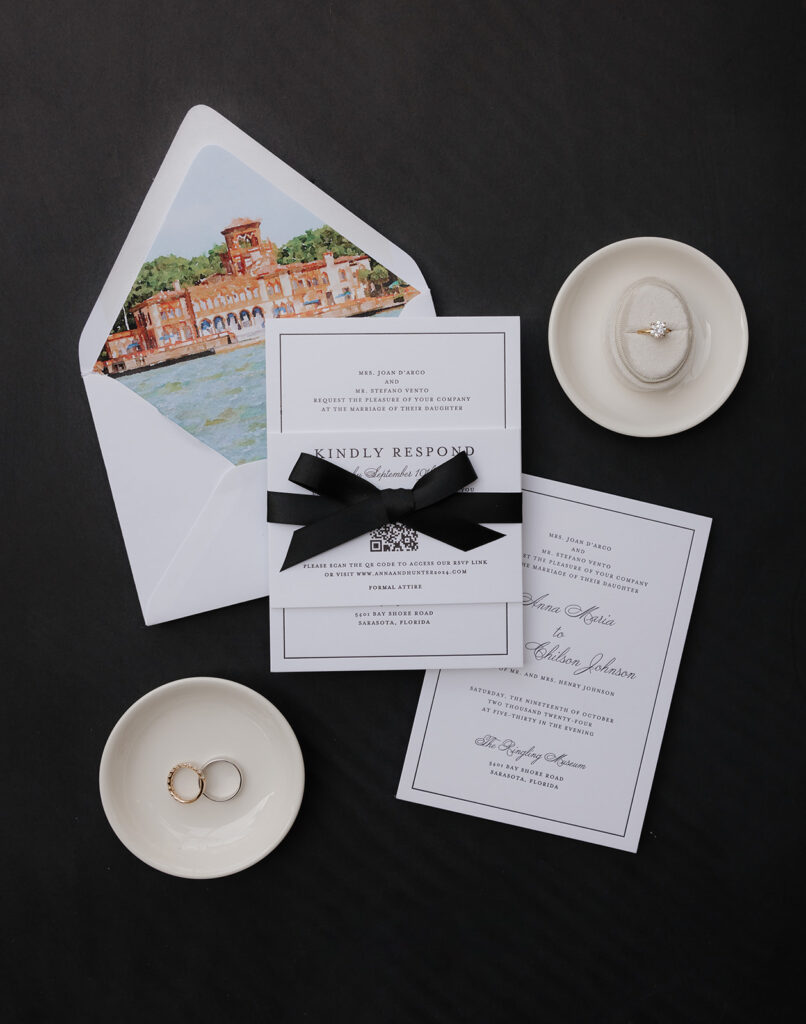 wedding invitation and wedding rings