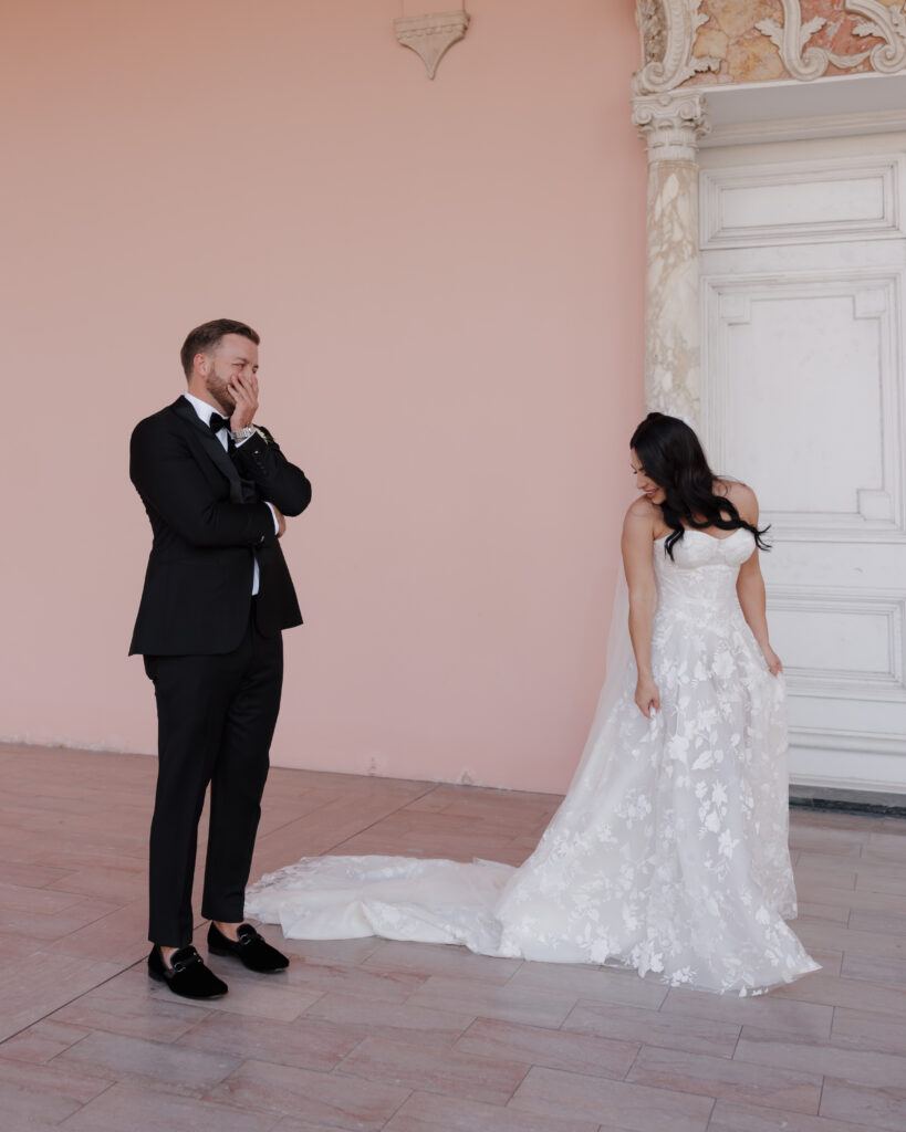 groom cries as he sees his bride for the first time