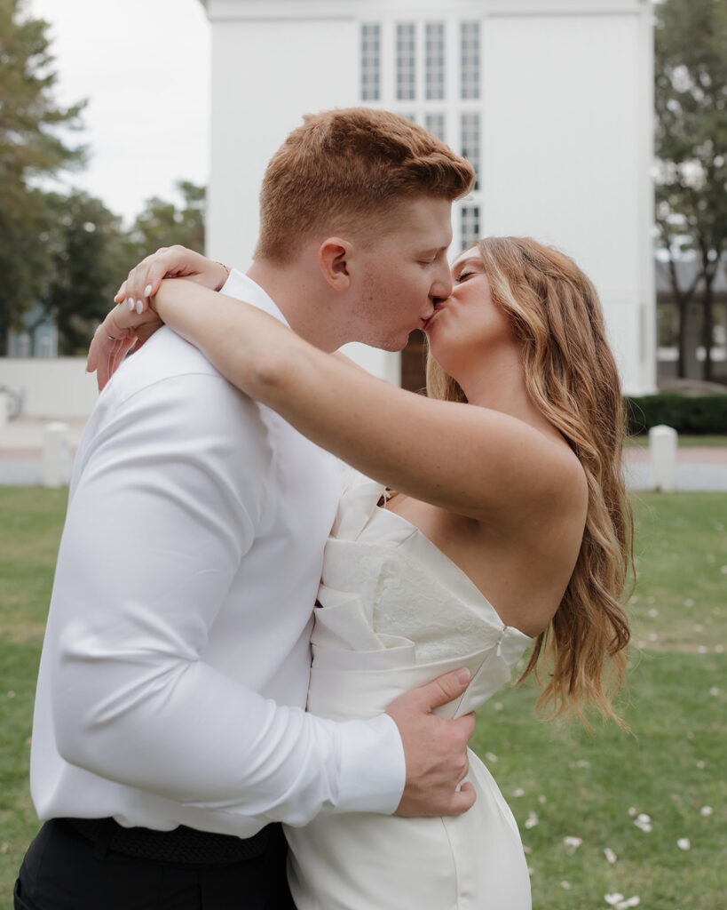 woman and man kiss