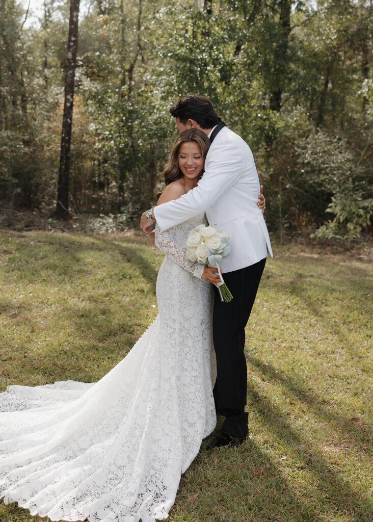 bride and groom hug