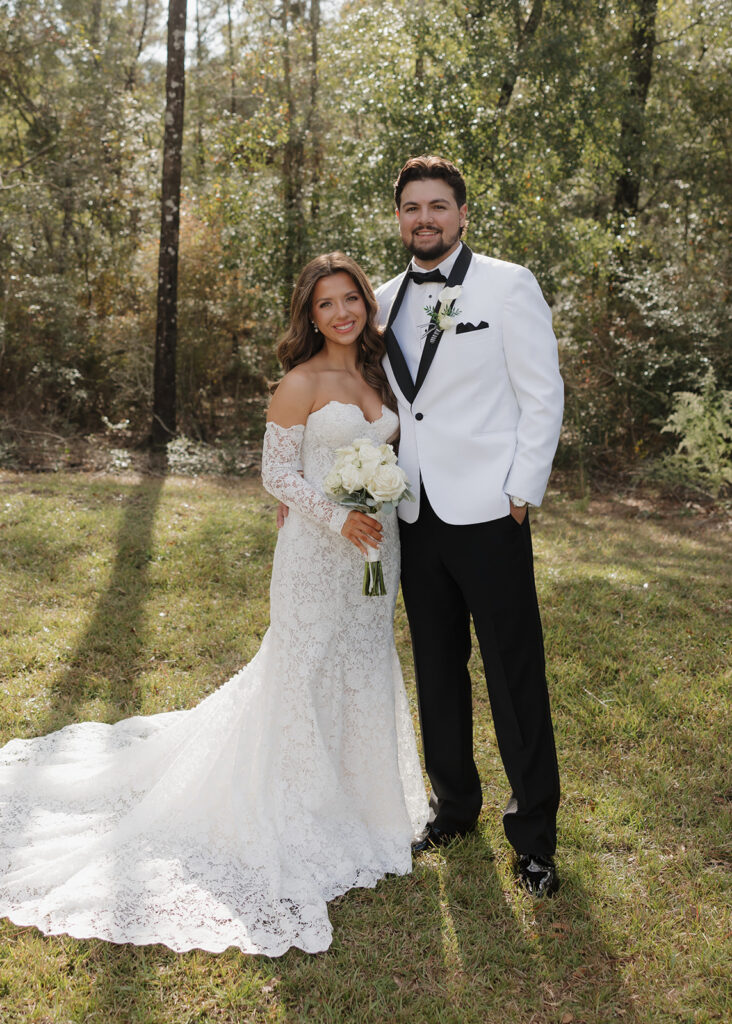 groom and bride smile