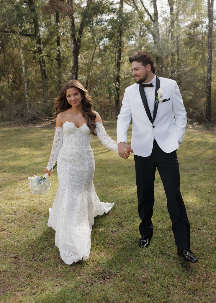 bride and groom walk