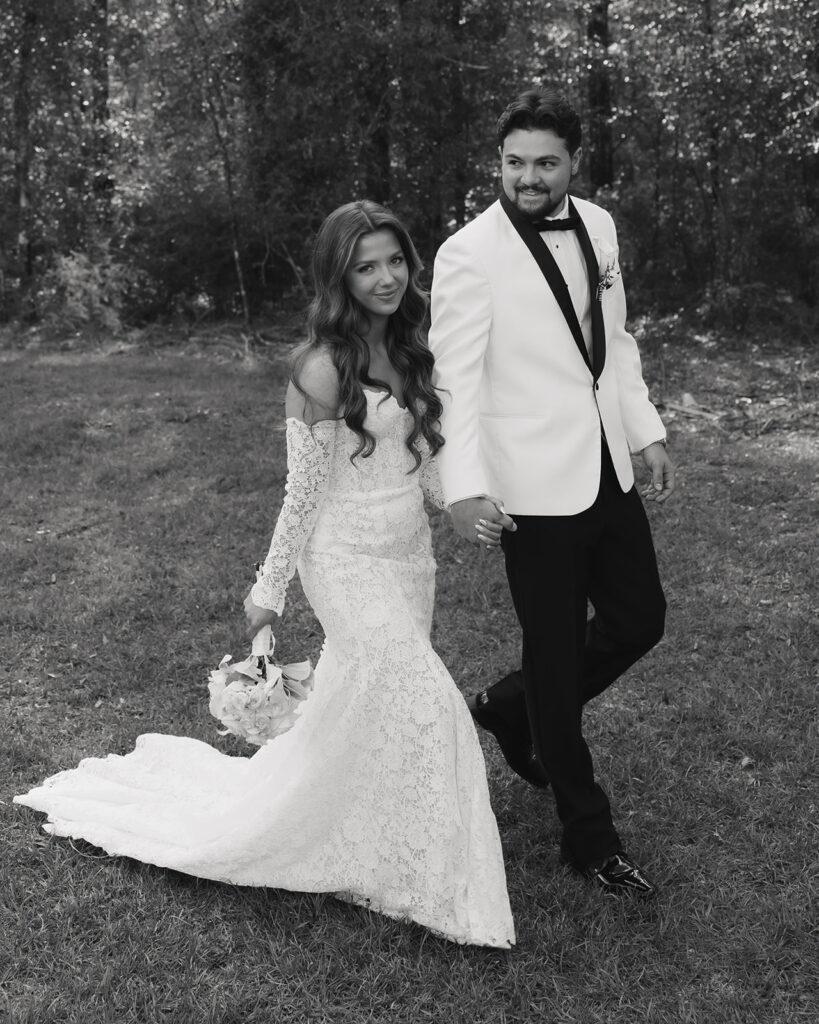 bride and groom walk