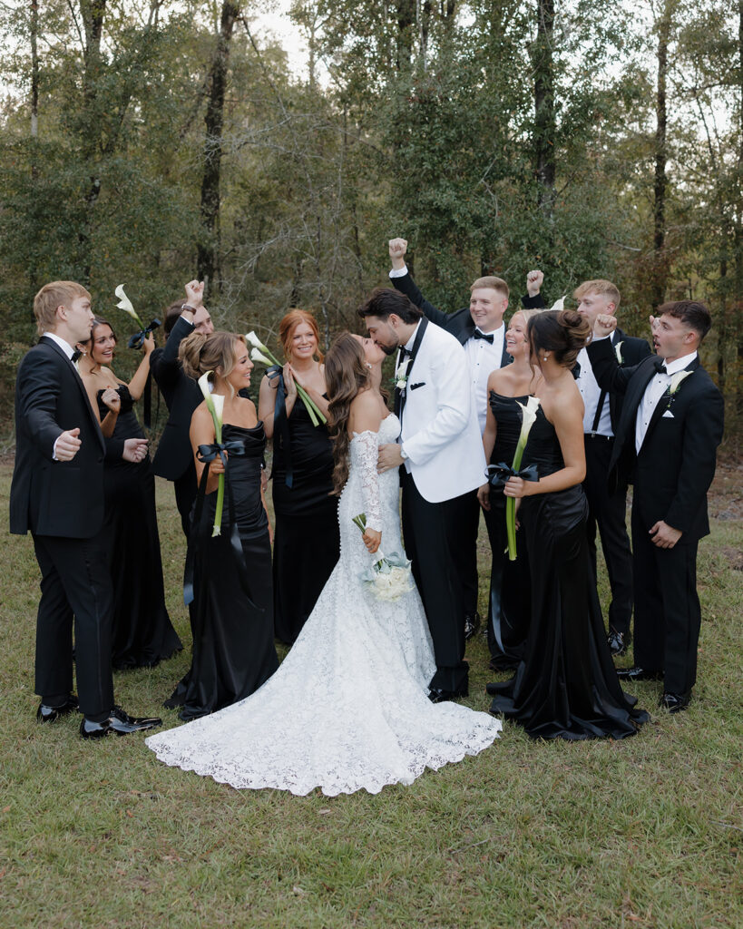 bride and groom kiss