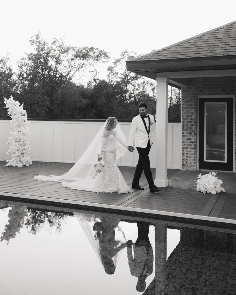 bride and groom at their venue in Rosemary Beach FL