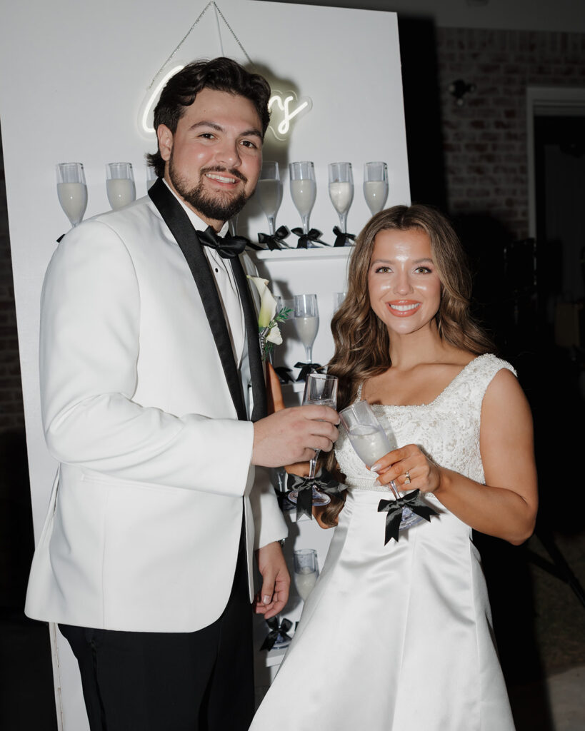 bride and groom cheer