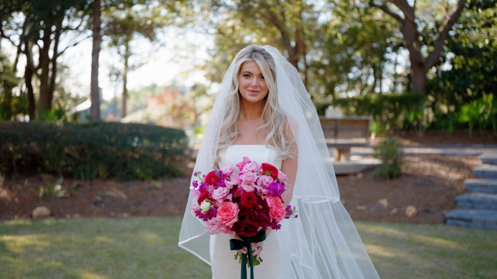 bride holds her bouquet