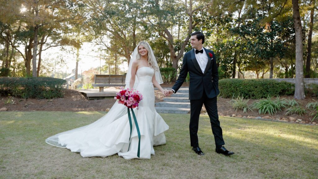 Bride and groom walk to the Chapel in Seaside Florida