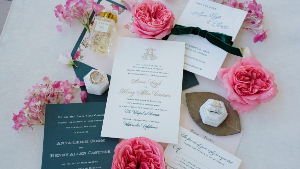 wedding invitations and rings