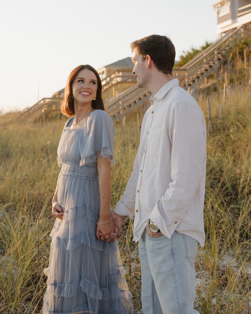 woman smiles at husband