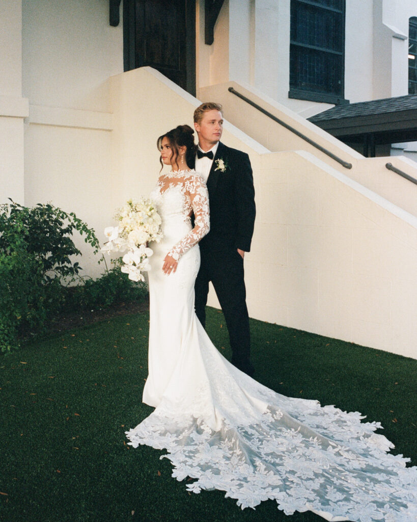 bride and groom pose