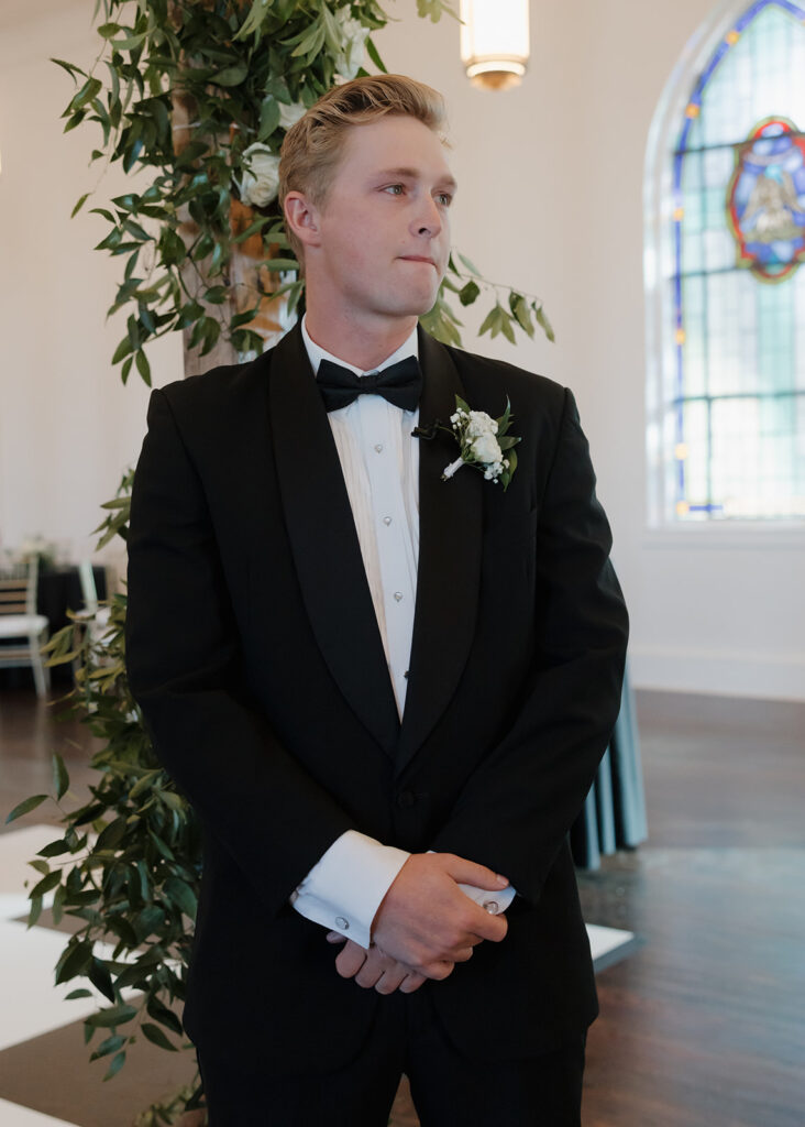 groom reacts to seeing his bride for the first time