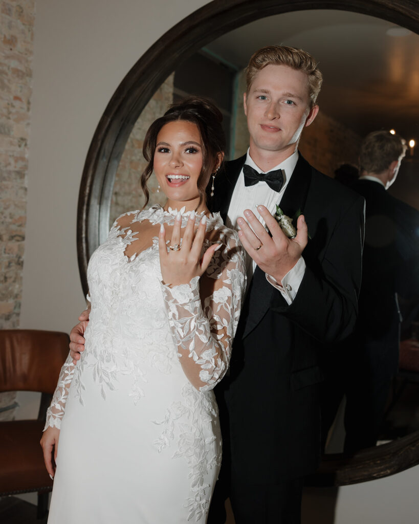 bride and groom smile