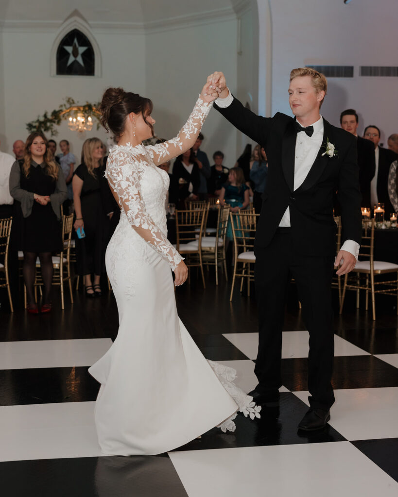 bride twirls during first dance