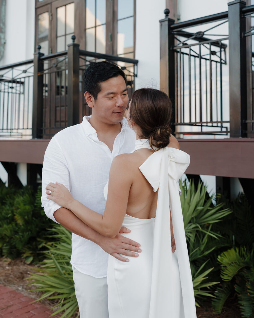 man smiles at woman