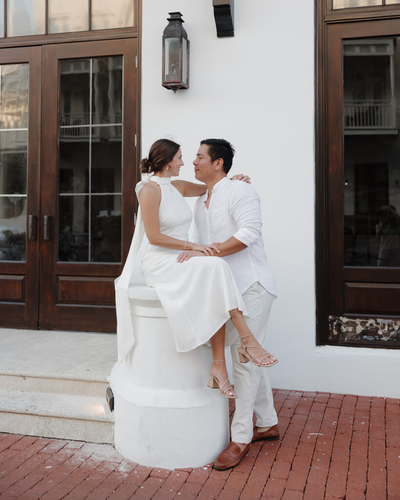 woman sits and talks to her fiance