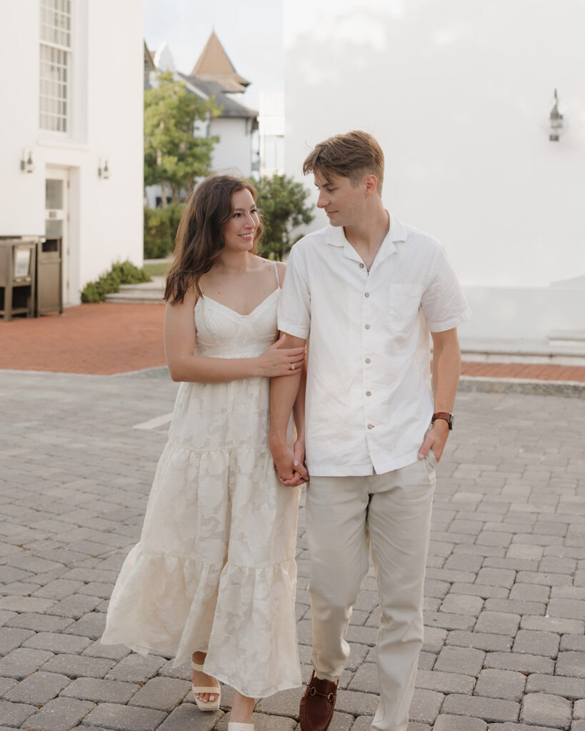 man and woman smile at each other