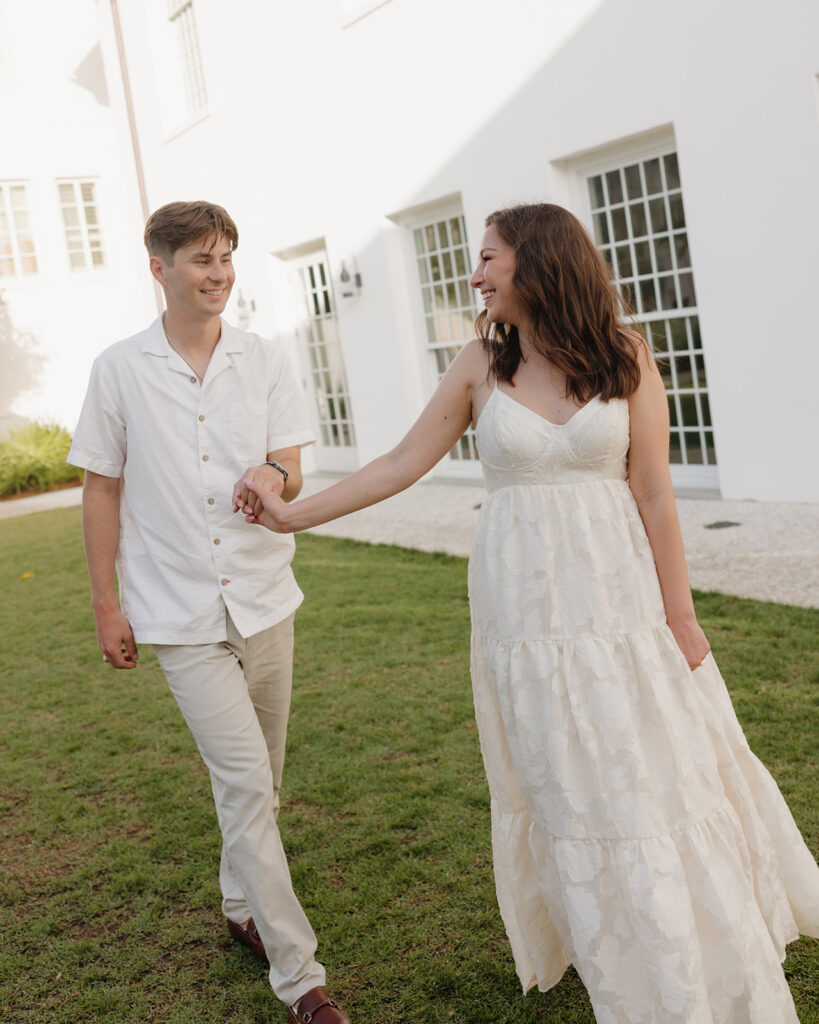 man and woman laugh