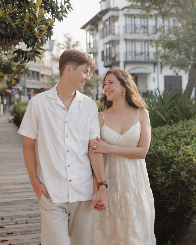 man and woman smile at each other