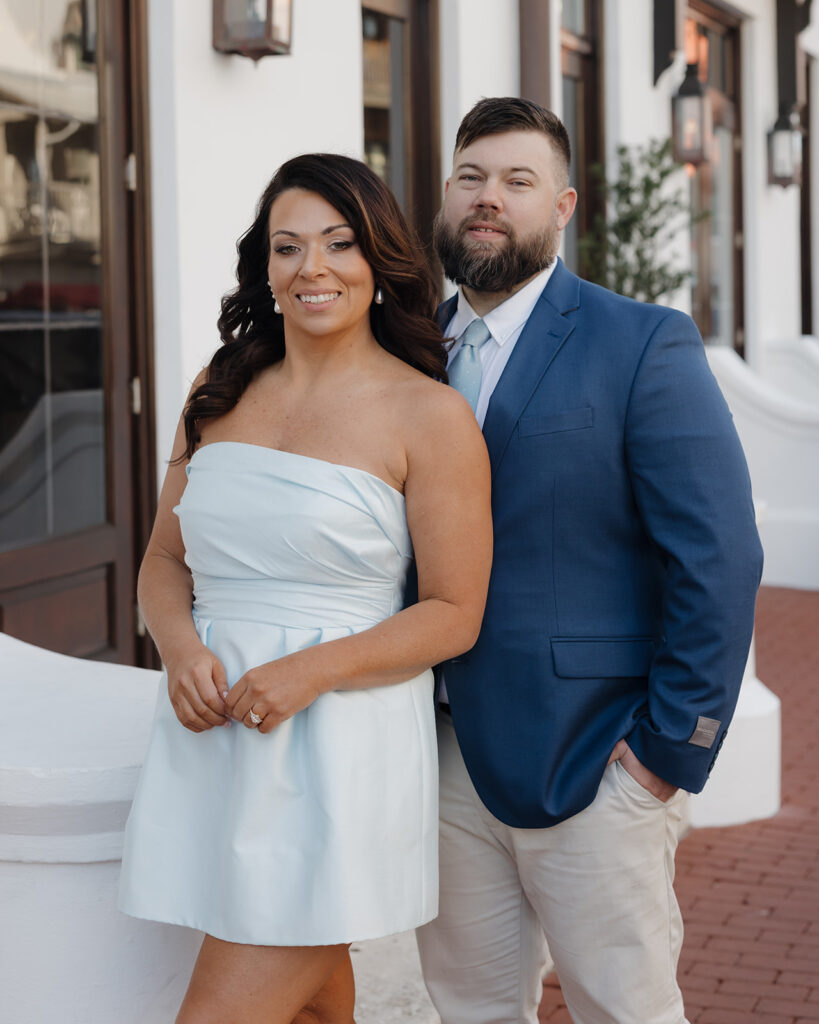 bride and groom smile