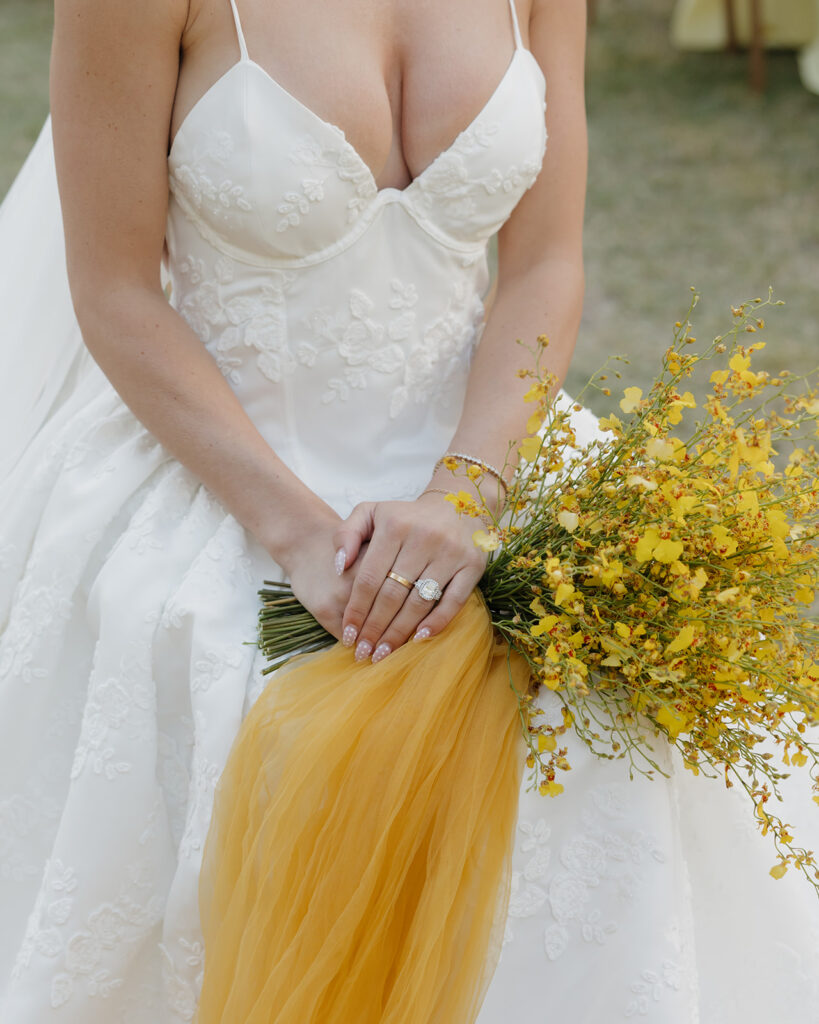 bride holds bouquet