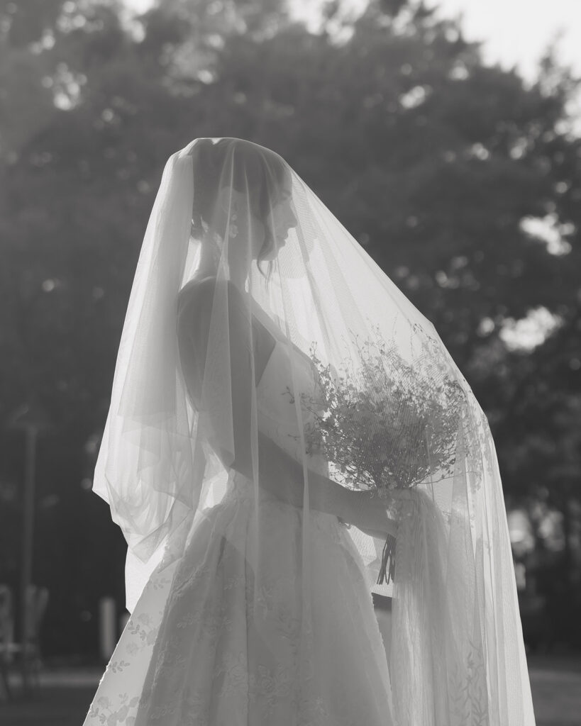 bride covers her face with a veil
