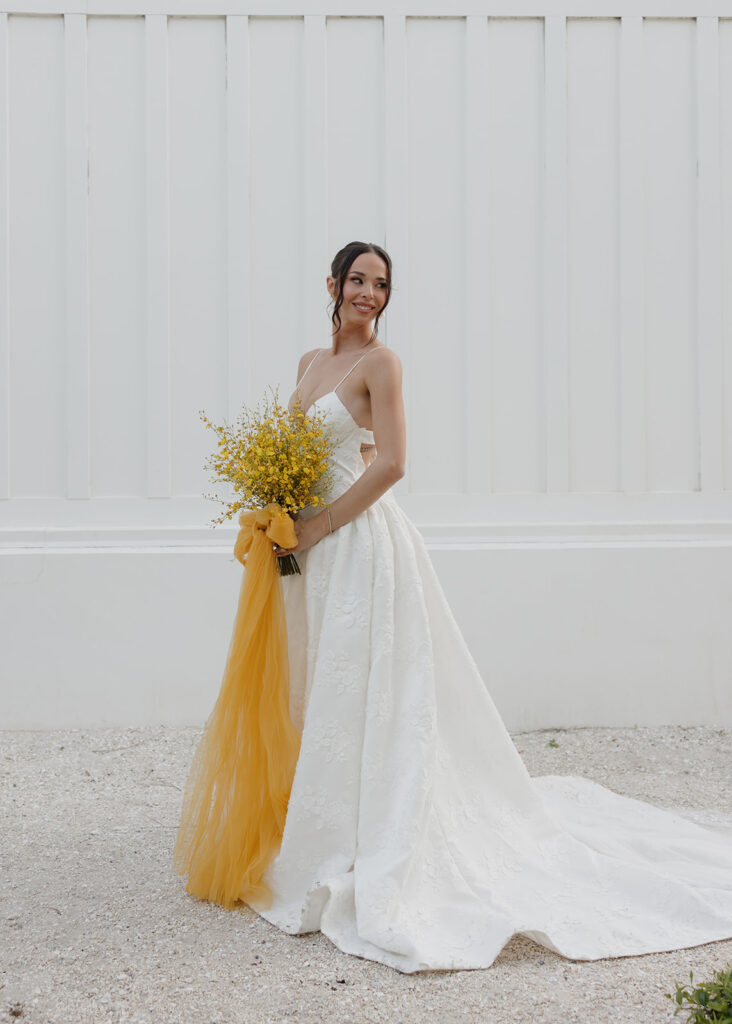 bride smiles at the camera