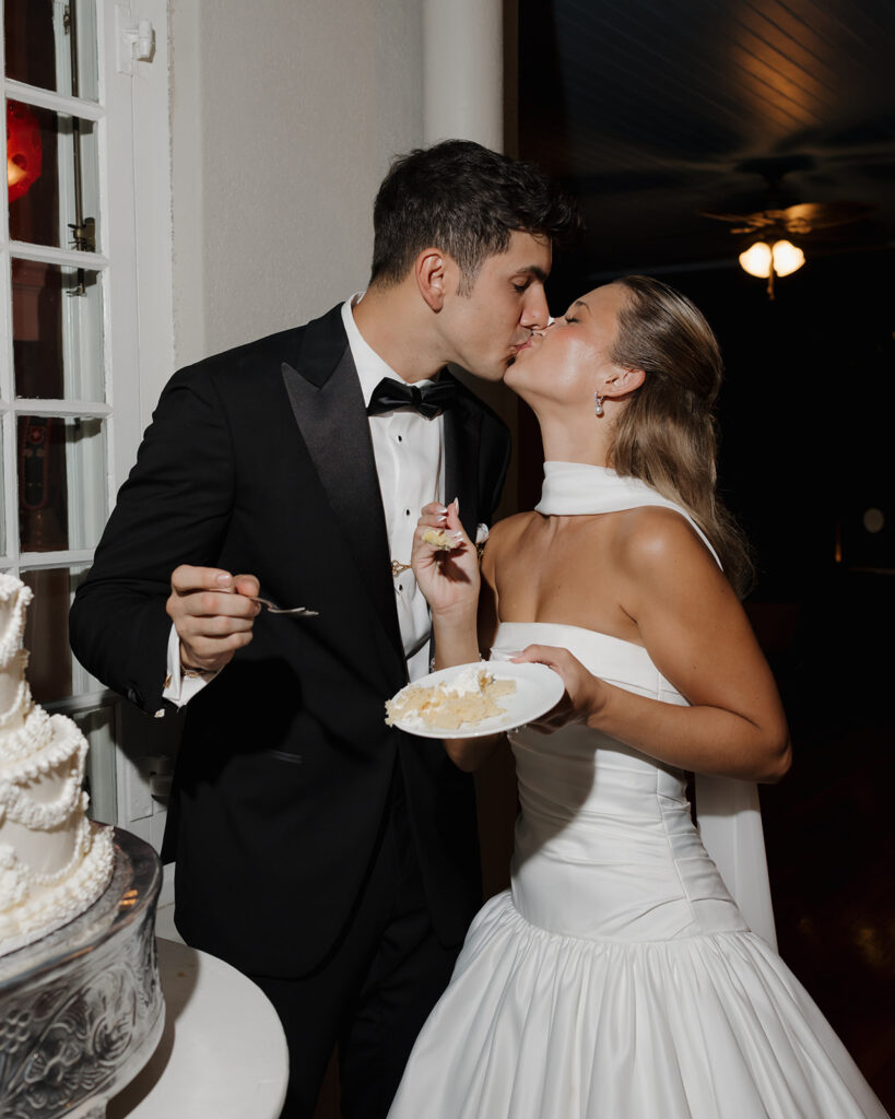 bride and groom kiss