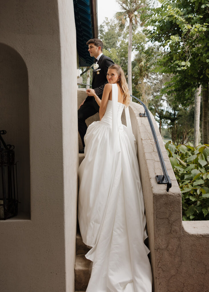 bride looks over her shoulder