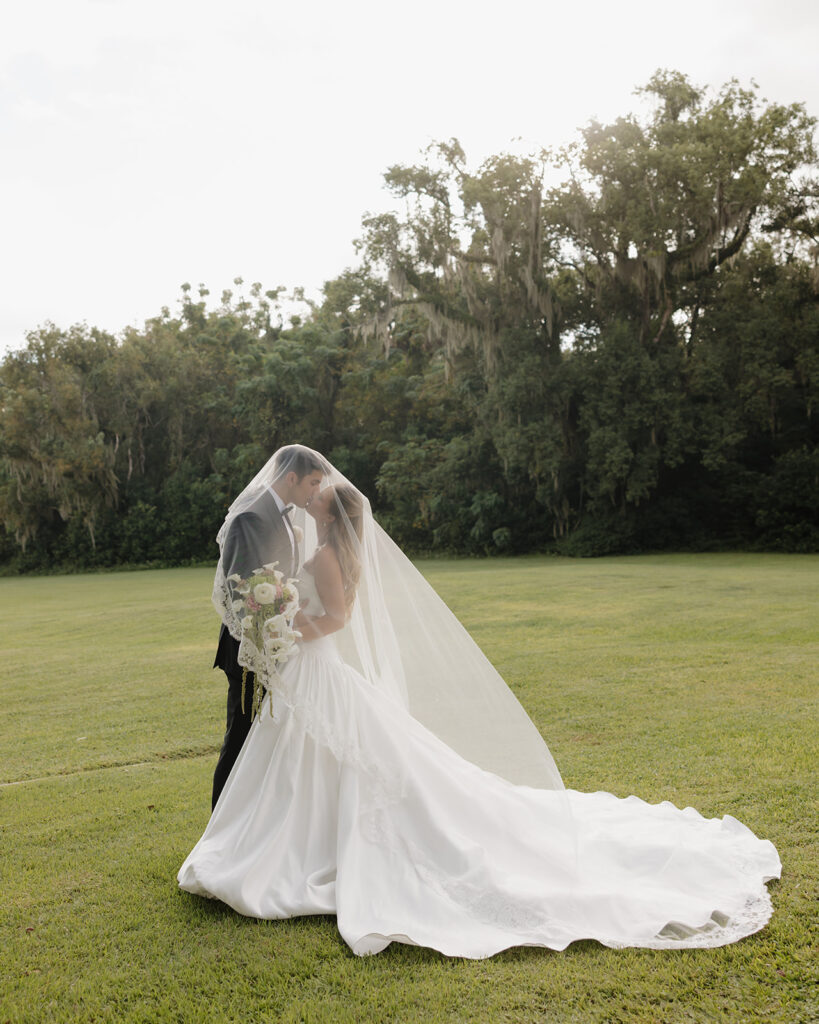 bride and groom kiss under the veil